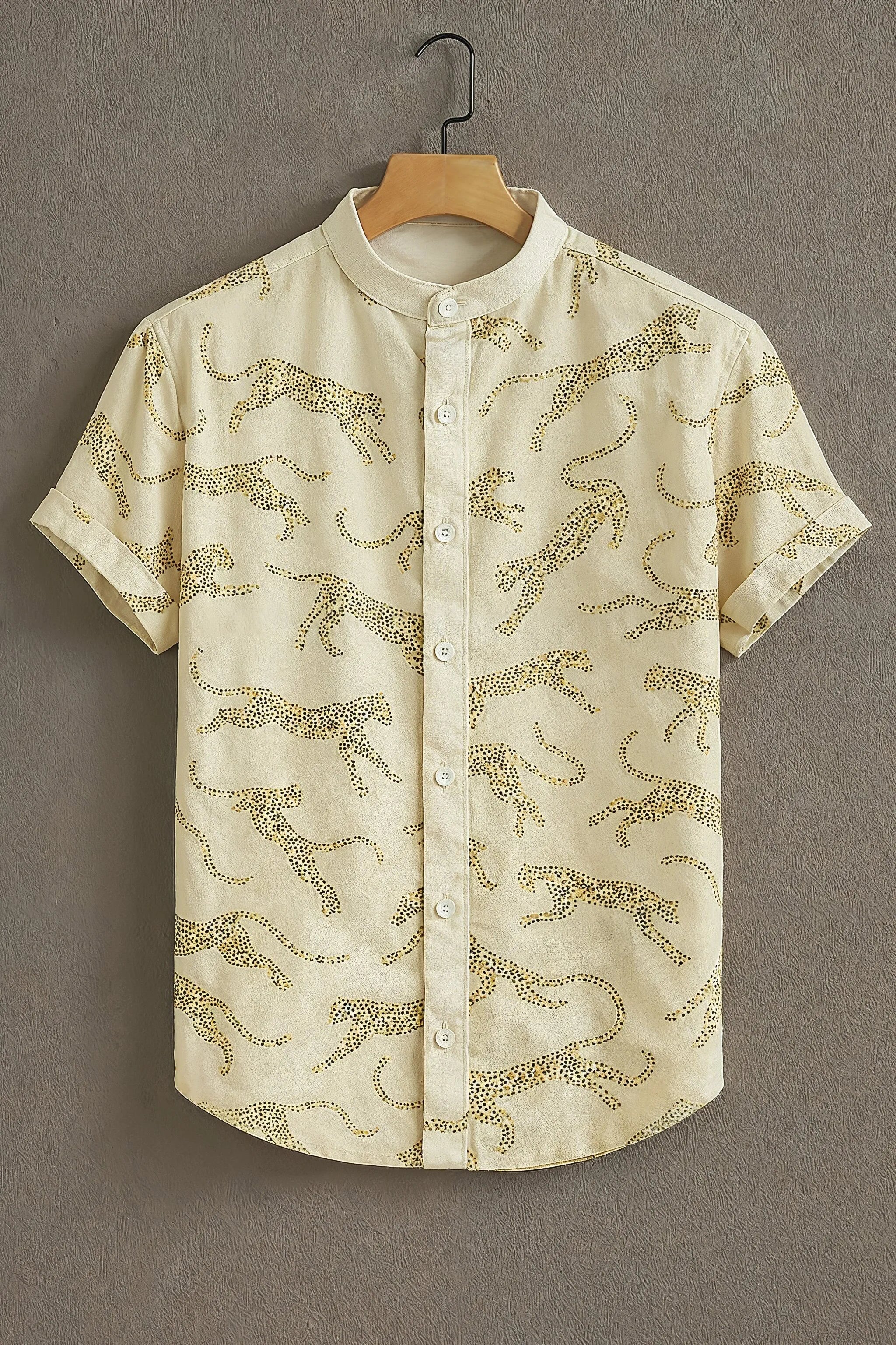 Soulbox Beige Casual Shirt with Leopard Outline Print