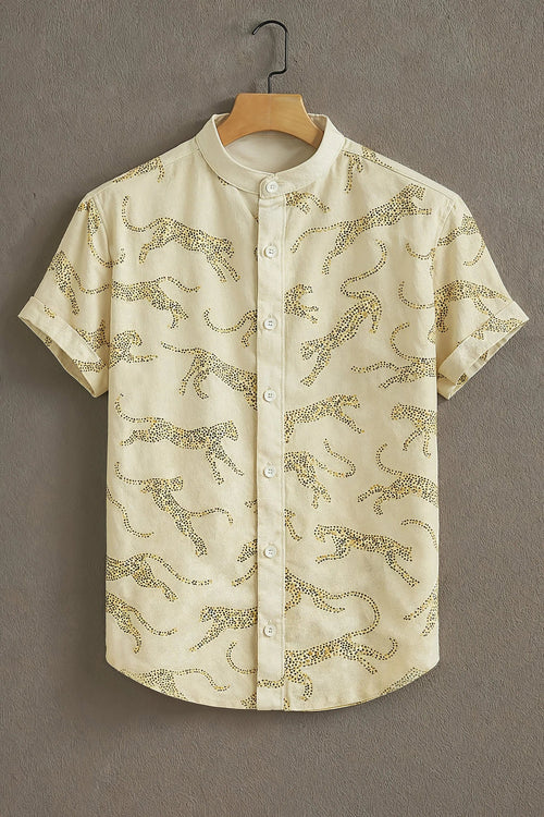 Soulbox Beige Casual Shirt with Leopard Outline Print