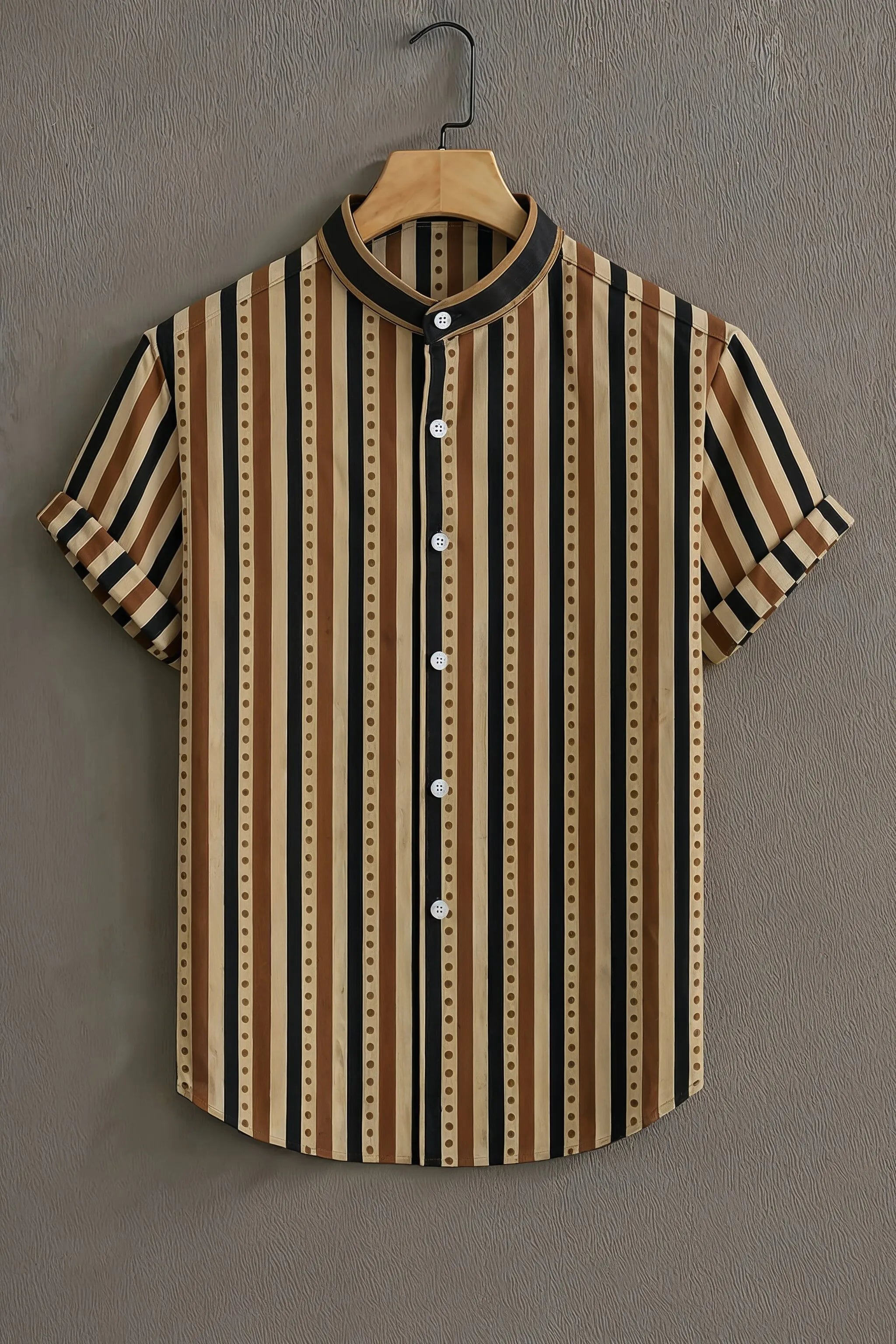 Soulbox Beige Casual Shirt with Vintage Striped Print