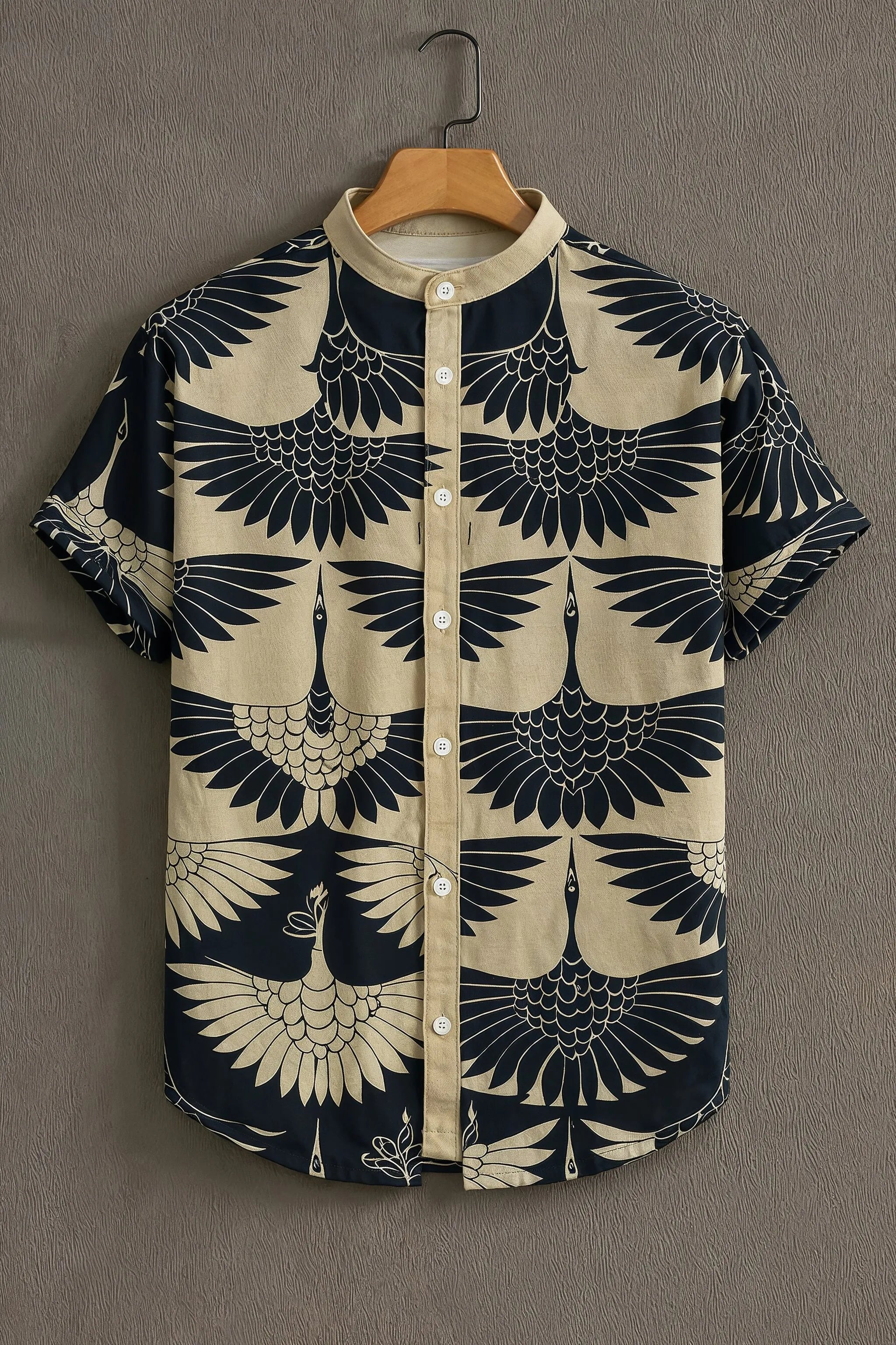 Soulbox Black Casual Shirt with Crane Print