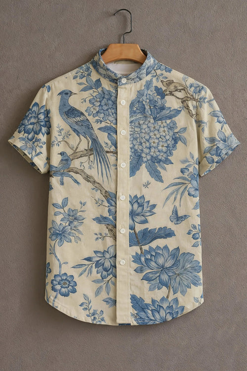Soulbox Beige Casual Shirt with Blue Bird & Floral Print