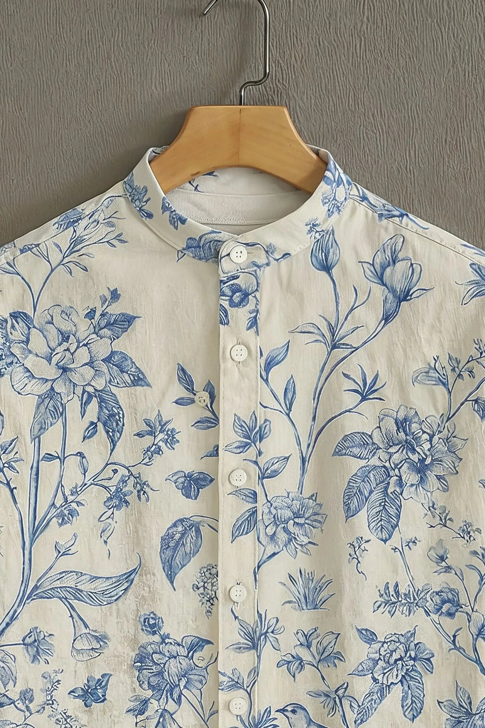 Soulbox Cream Casual Shirt with Blue Botanical Print