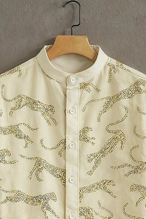 Soulbox Beige Casual Shirt with Leopard Outline Print