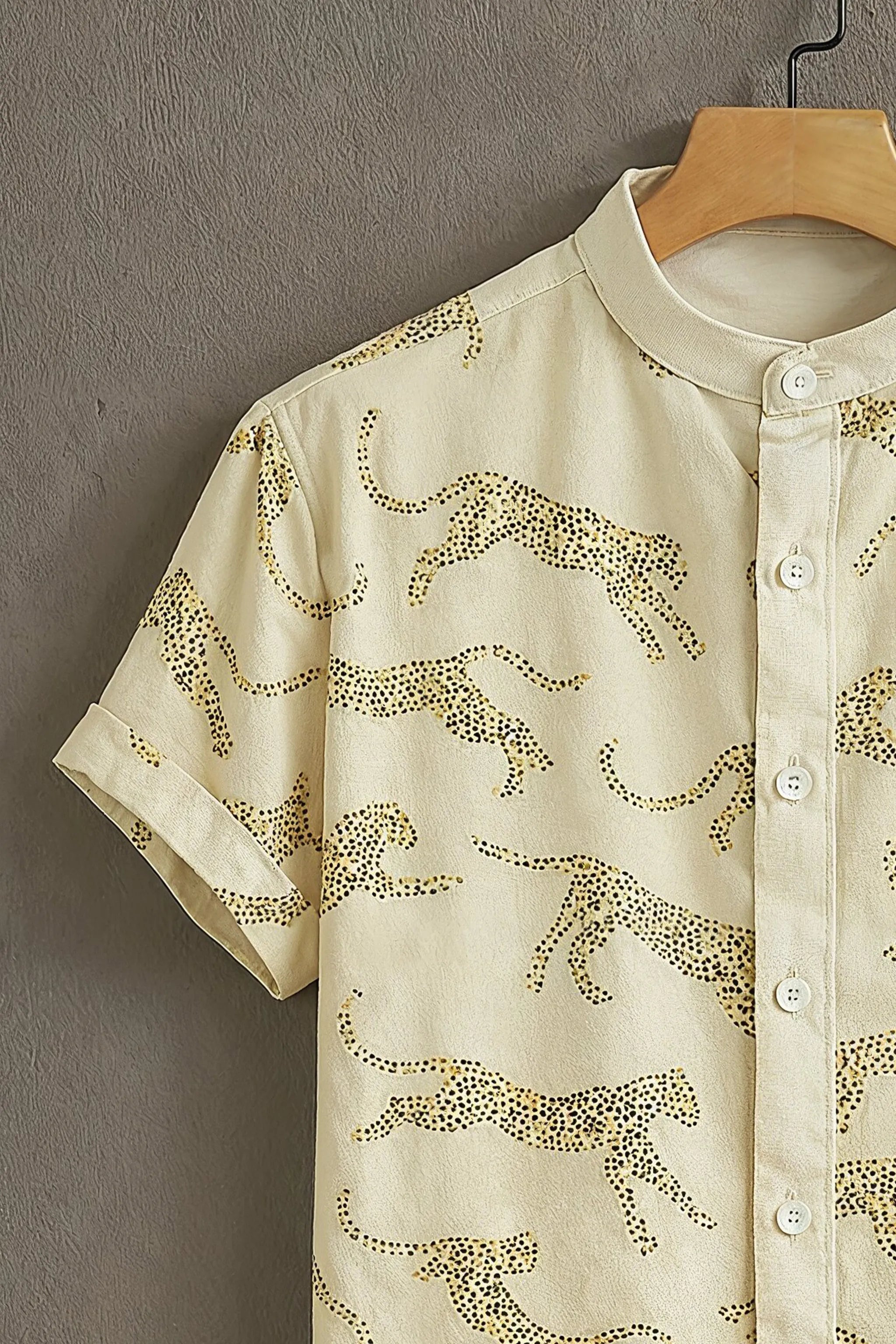 Soulbox Beige Casual Shirt with Leopard Outline Print