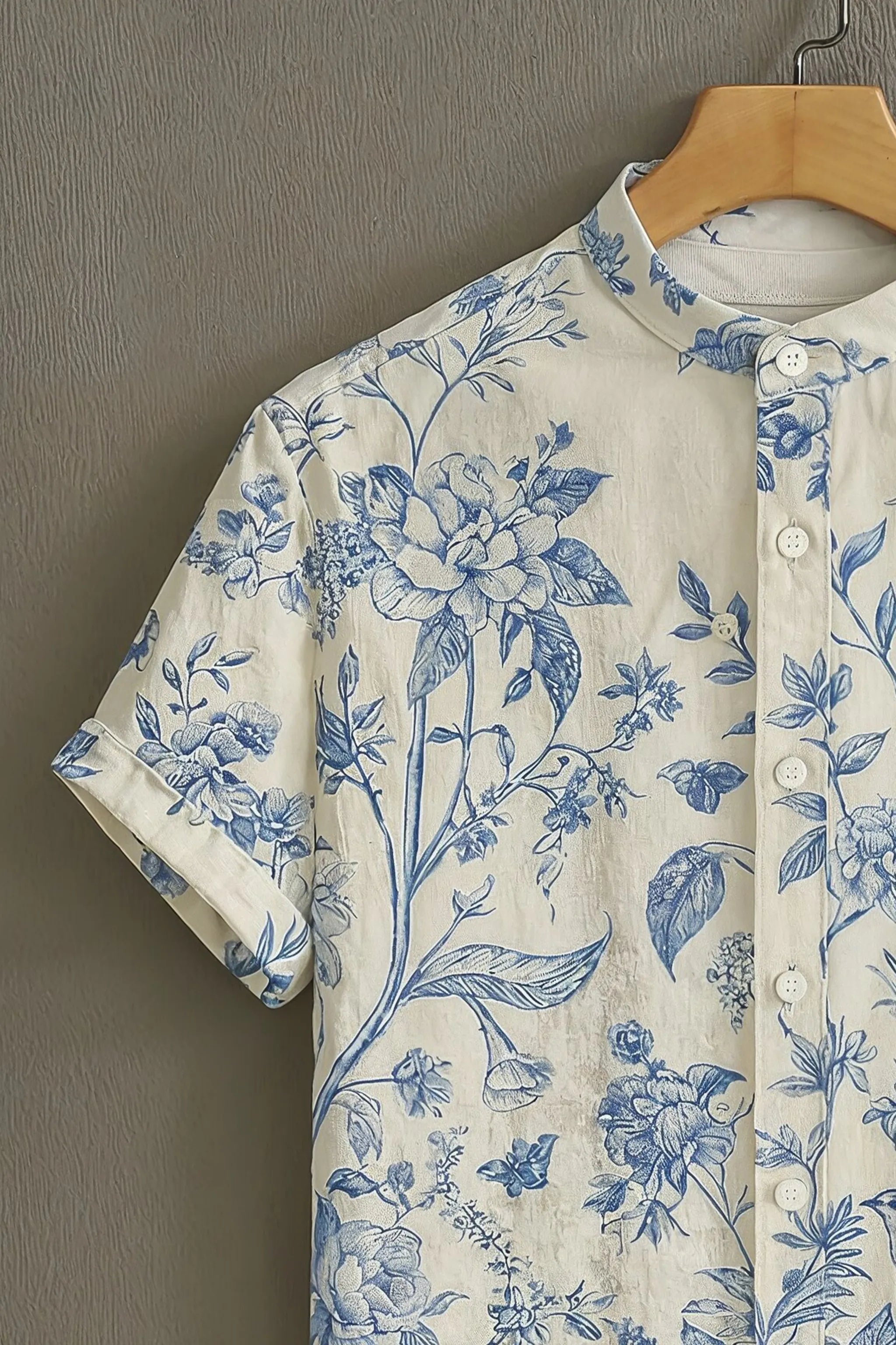Soulbox Cream Casual Shirt with Blue Botanical Print