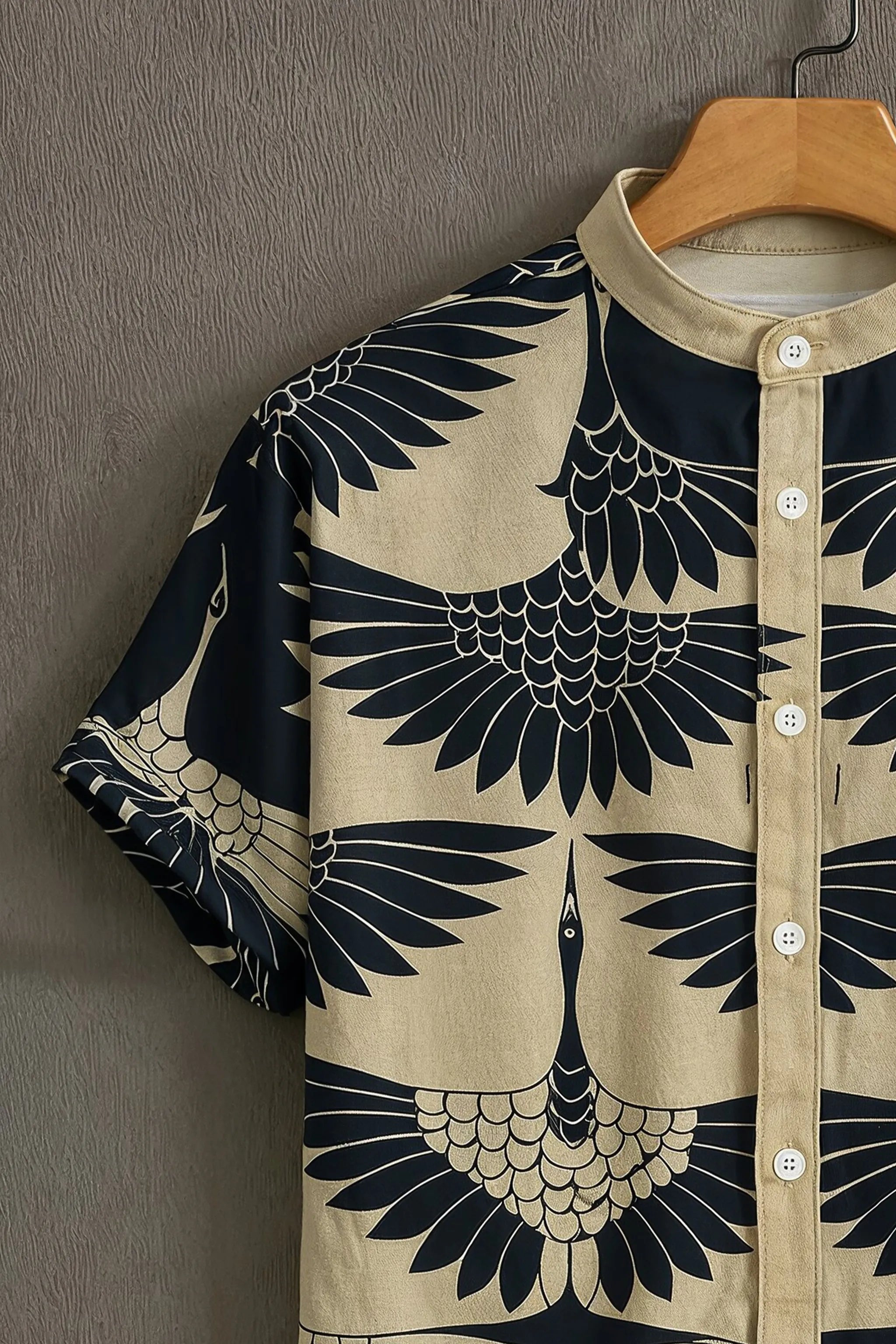 Soulbox Black Casual Shirt with Crane Print